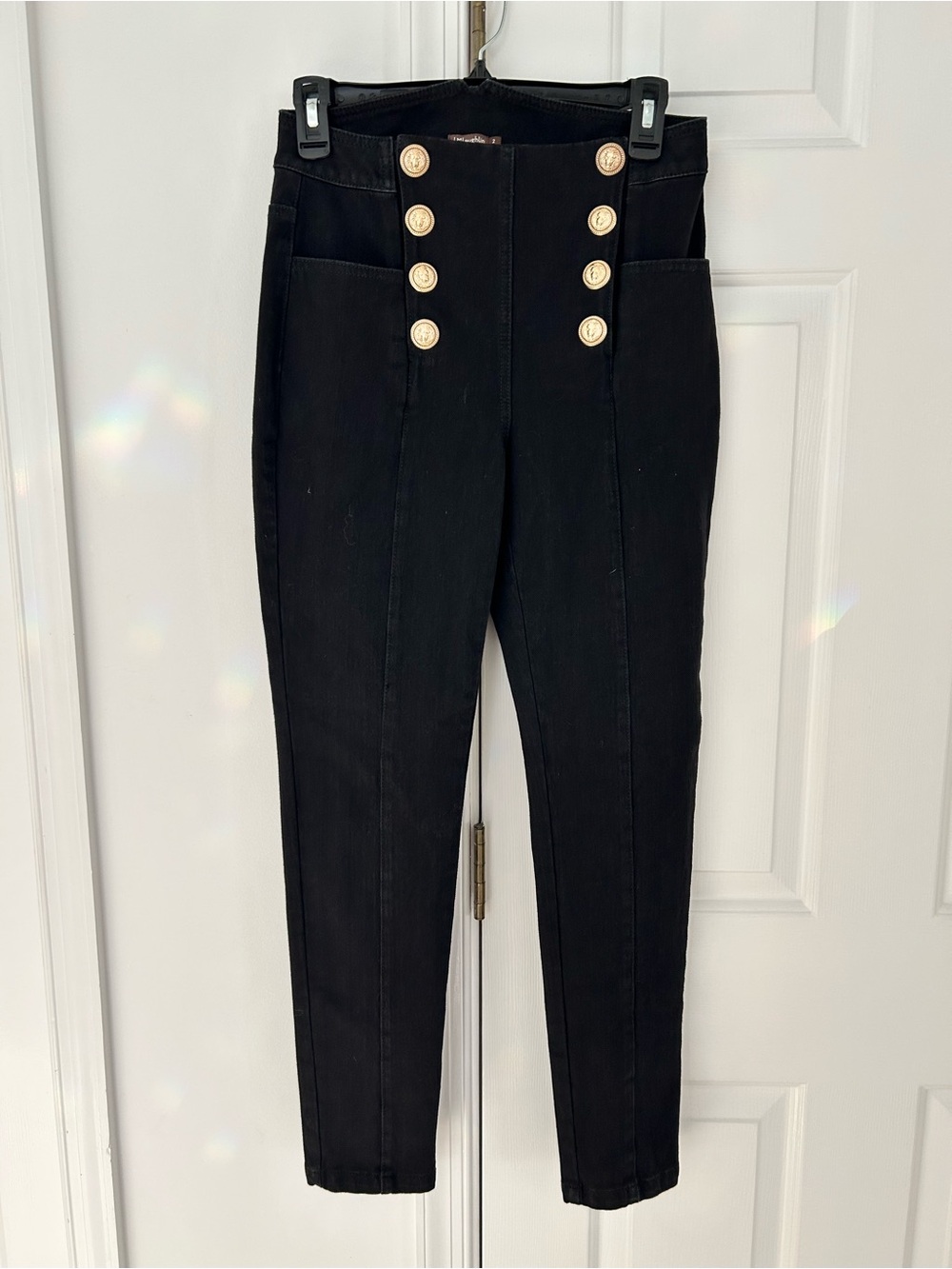 J. McLaughlin Black High-Waist Sailor Button Skinny Pants